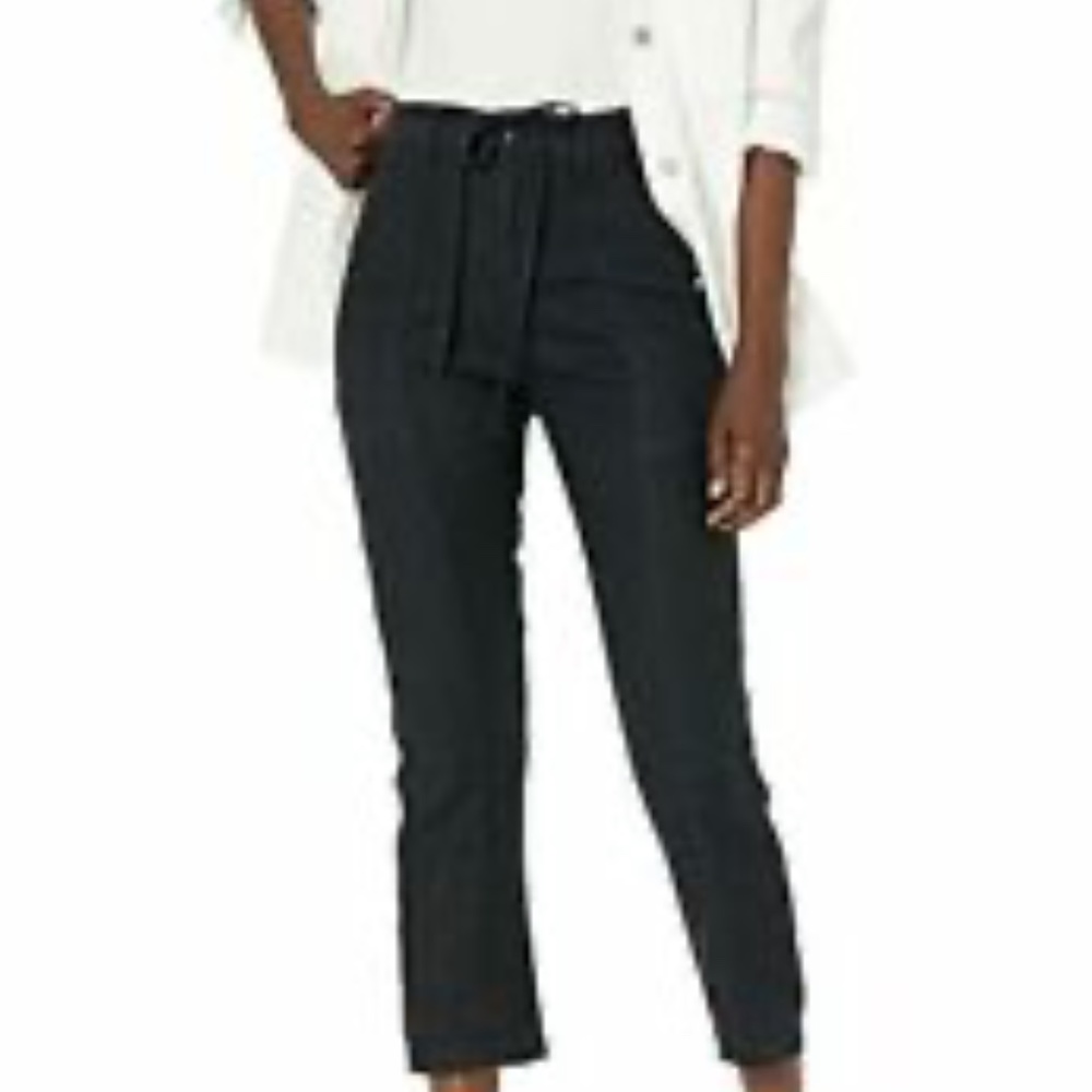 Joie Women's Linen Cropped Abbott Pant, Caviar, 4 NEW Retail $148